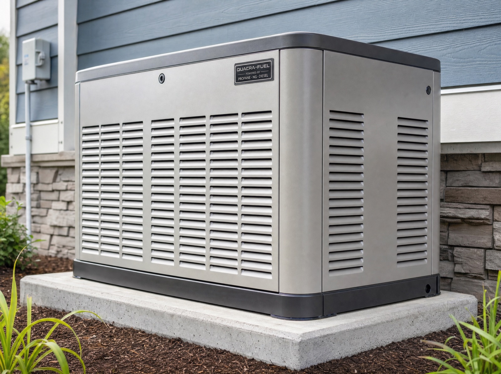 Close-up of a modern residential automatic standby generator unit